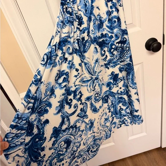 Lauren Ralph Lauren Blue White Toile Print Dress Sz 8 Garden Party Wedding - Picture 4 of 6